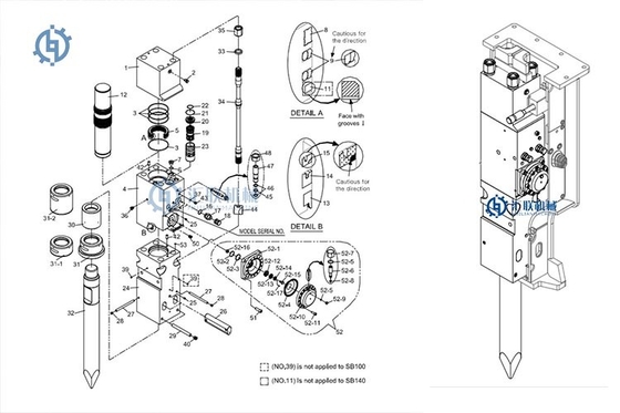 Unterbrecher-Felsen-Hammer-Teile Soosan SB81A SB100 SB121 SB130 SB140 SB151 hydraulische